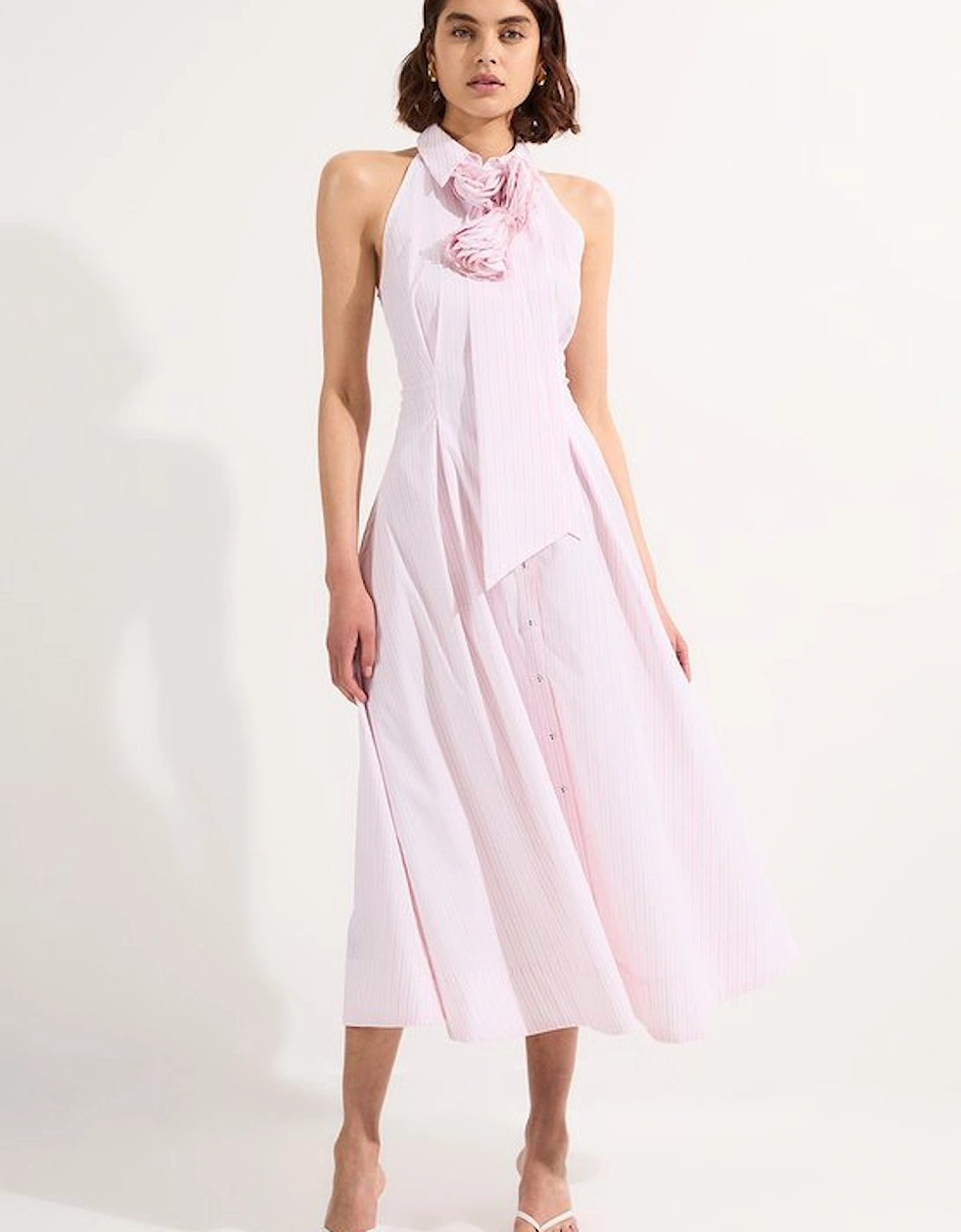 Stripe Cotton Woven Sleeveless Shirt Maxi Dress With Rosette, 5 of 4