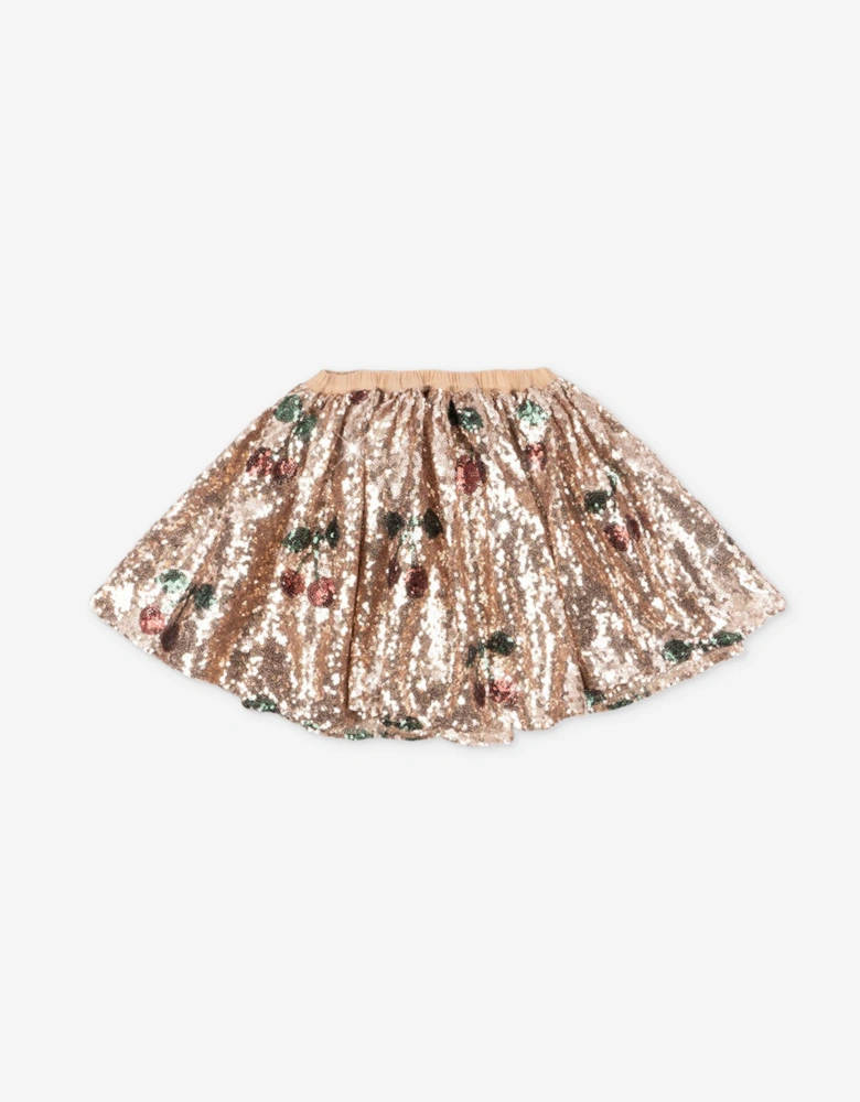 Girls Starla Sequin Cherry Skirt in Gold