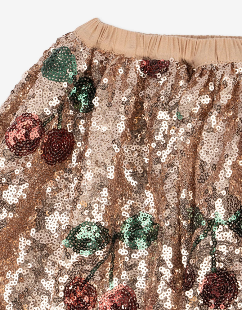 Girls Starla Sequin Cherry Skirt in Gold