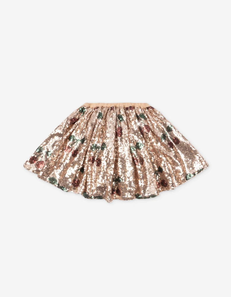 Girls Starla Sequin Cherry Skirt in Gold