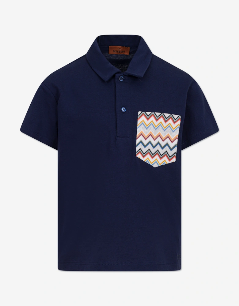 Boys Zigzag Pocket Polo Shirt in Navy