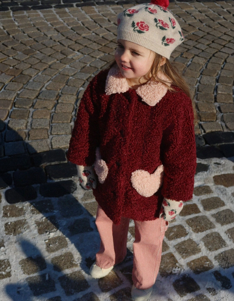 Girls Faux Fur Calin Coat in Red