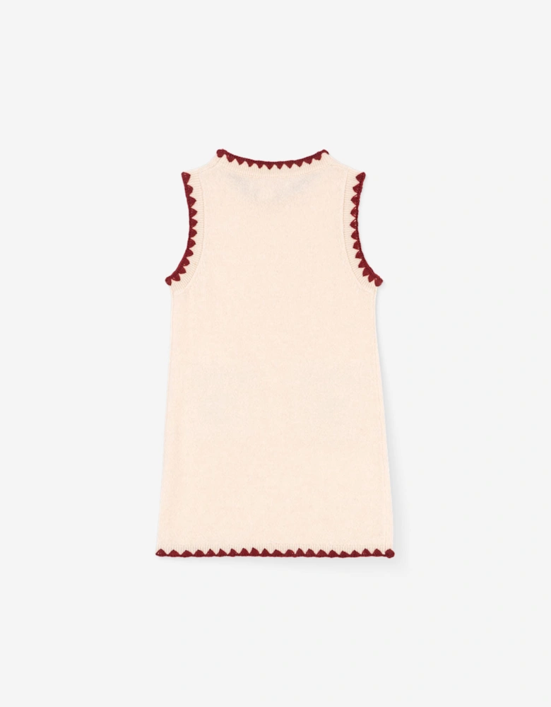 Konges Sløjd Girls Cherry Knitted Wool Collette Dress in Ivory