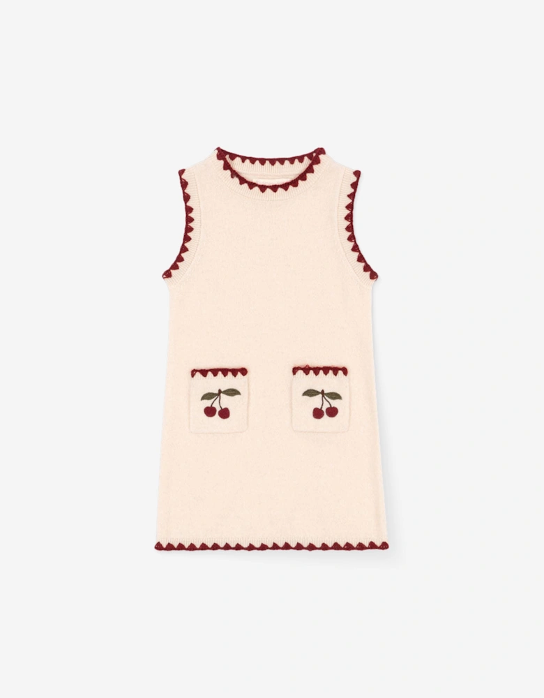 Konges Sløjd Girls Cherry Knitted Wool Collette Dress in Ivory