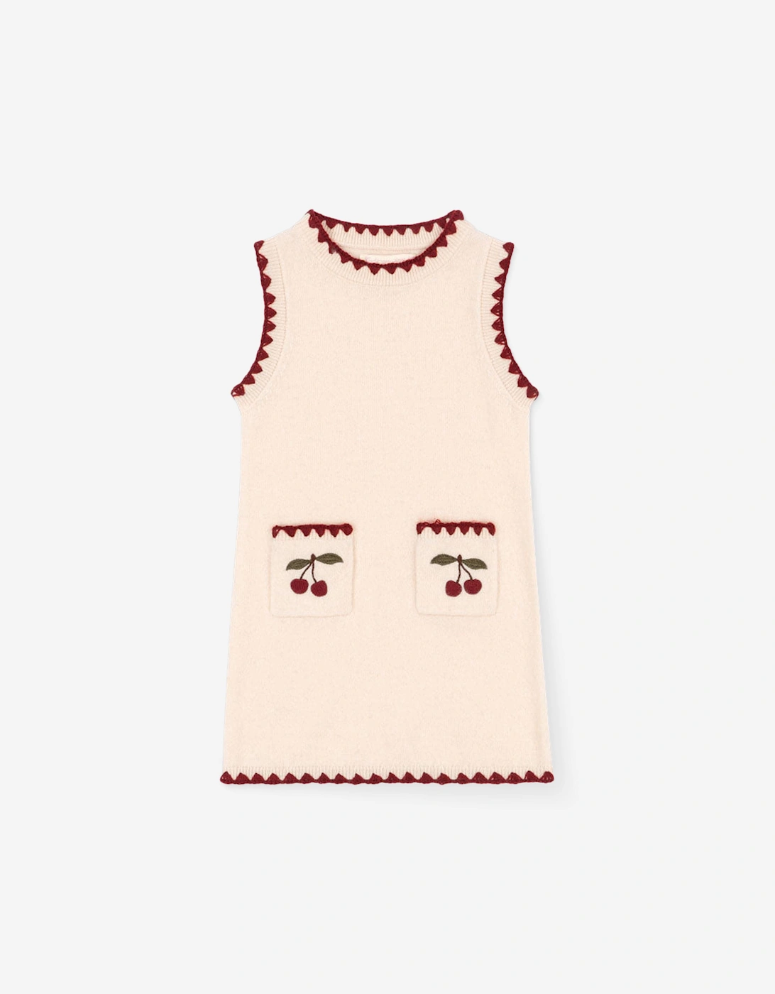 Konges Sløjd Girls Cherry Knitted Wool Collette Dress in Ivory, 6 of 5