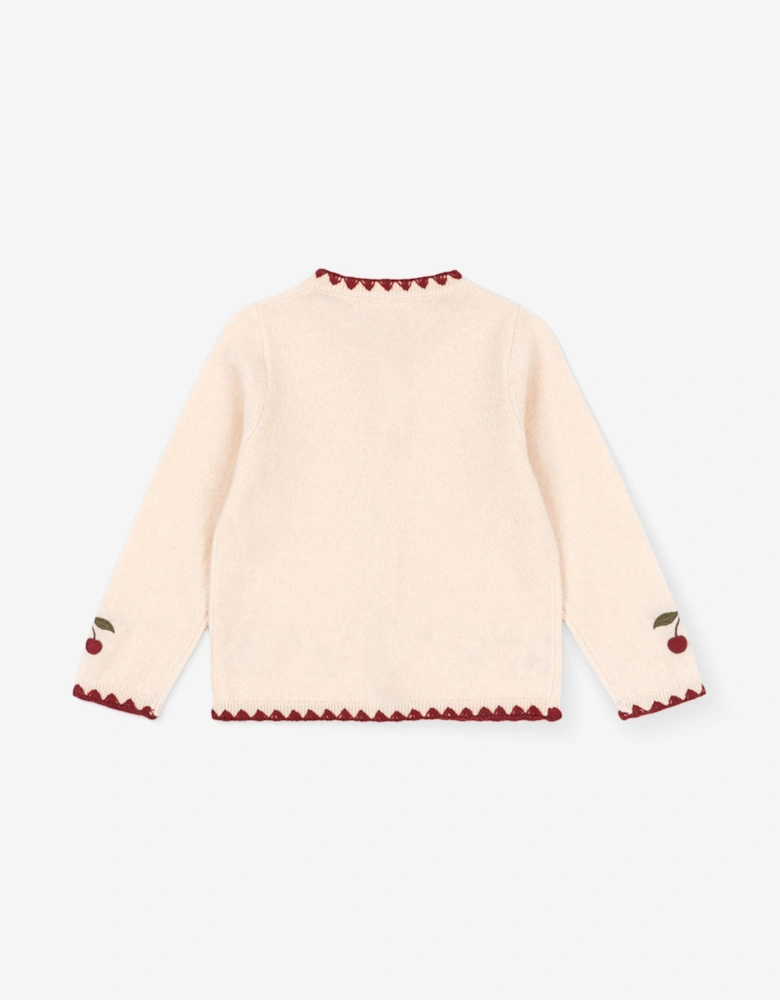 Konges Sløjd Girls Cherry Knitted Wool Collette Cardigan in Ivory