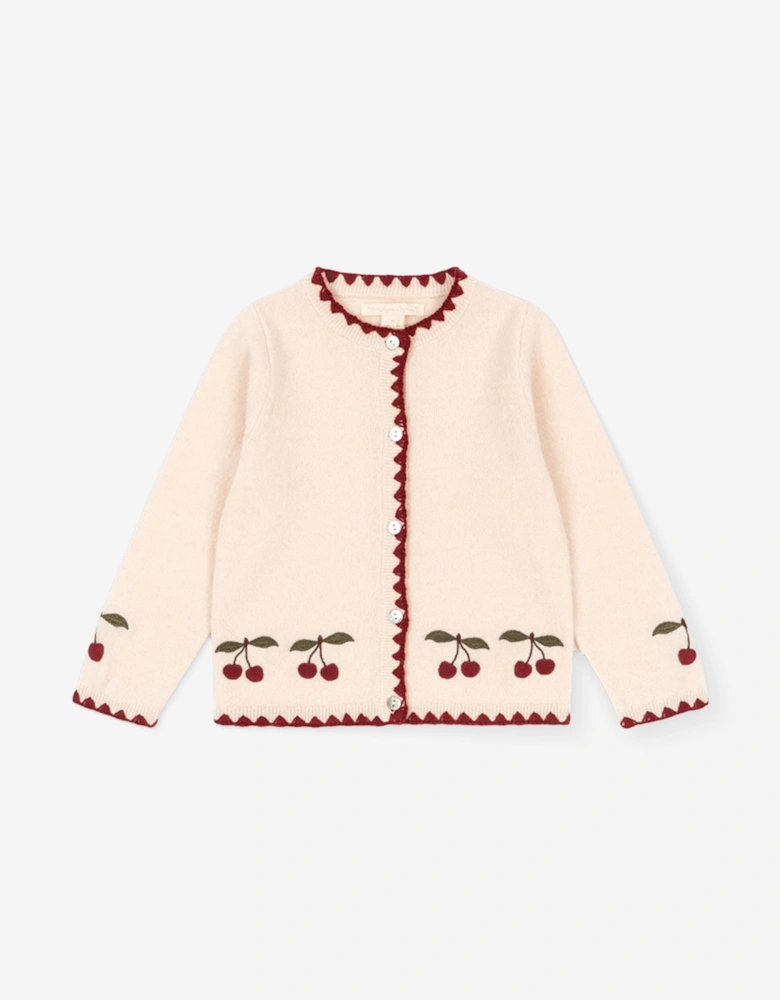Konges Sløjd Girls Cherry Knitted Wool Collette Cardigan in Ivory