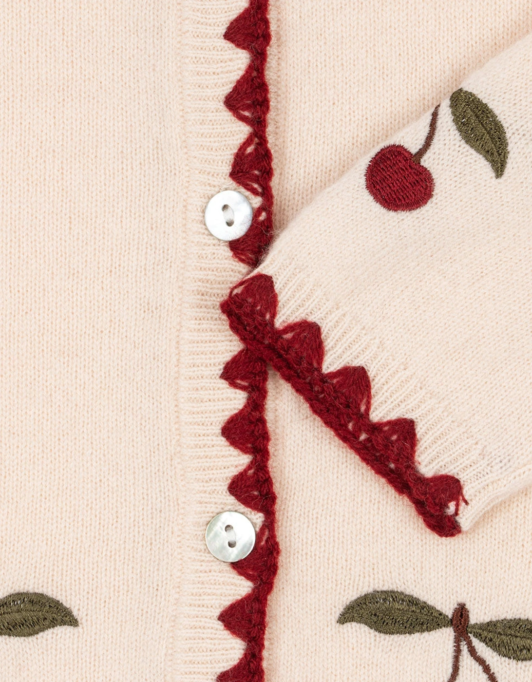 Konges Sløjd Girls Cherry Knitted Wool Collette Cardigan in Ivory