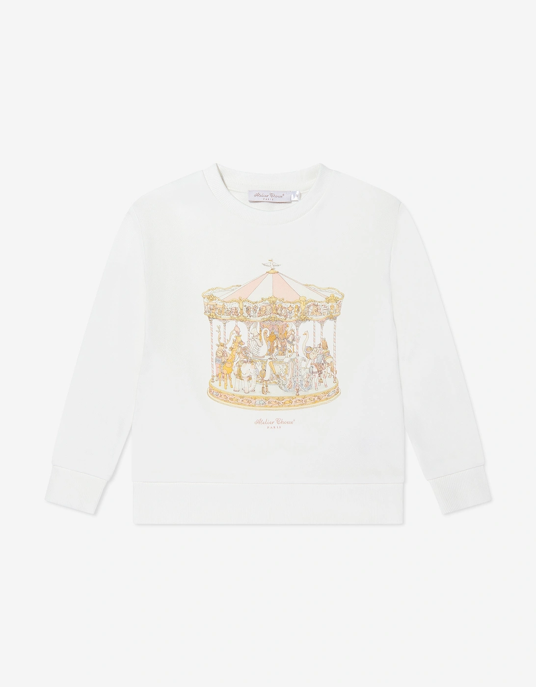 Atelier Choux Girls Cream Carousel Sweatshirt In Ivory  5 Years Size 5 Yrs Kids