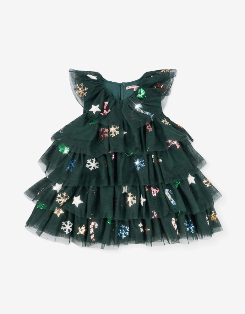 Girls Yvonne Tulle Christmas Dress in Green