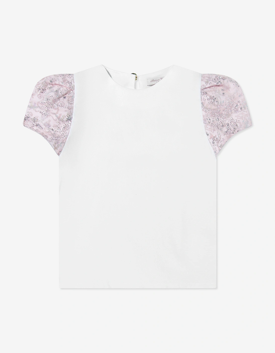 Atelier Choux Girls Choux Sparkle Toile du Jouy Puff Sleeve Top in White - Size: 3 years