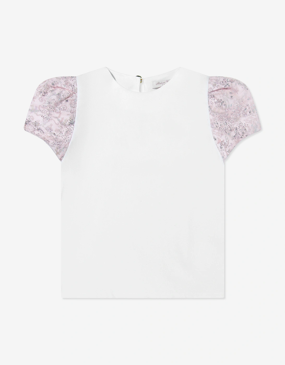 Girls Choux Sparkle Toile du Jouy Puff Sleeve Top in White, 5 of 4