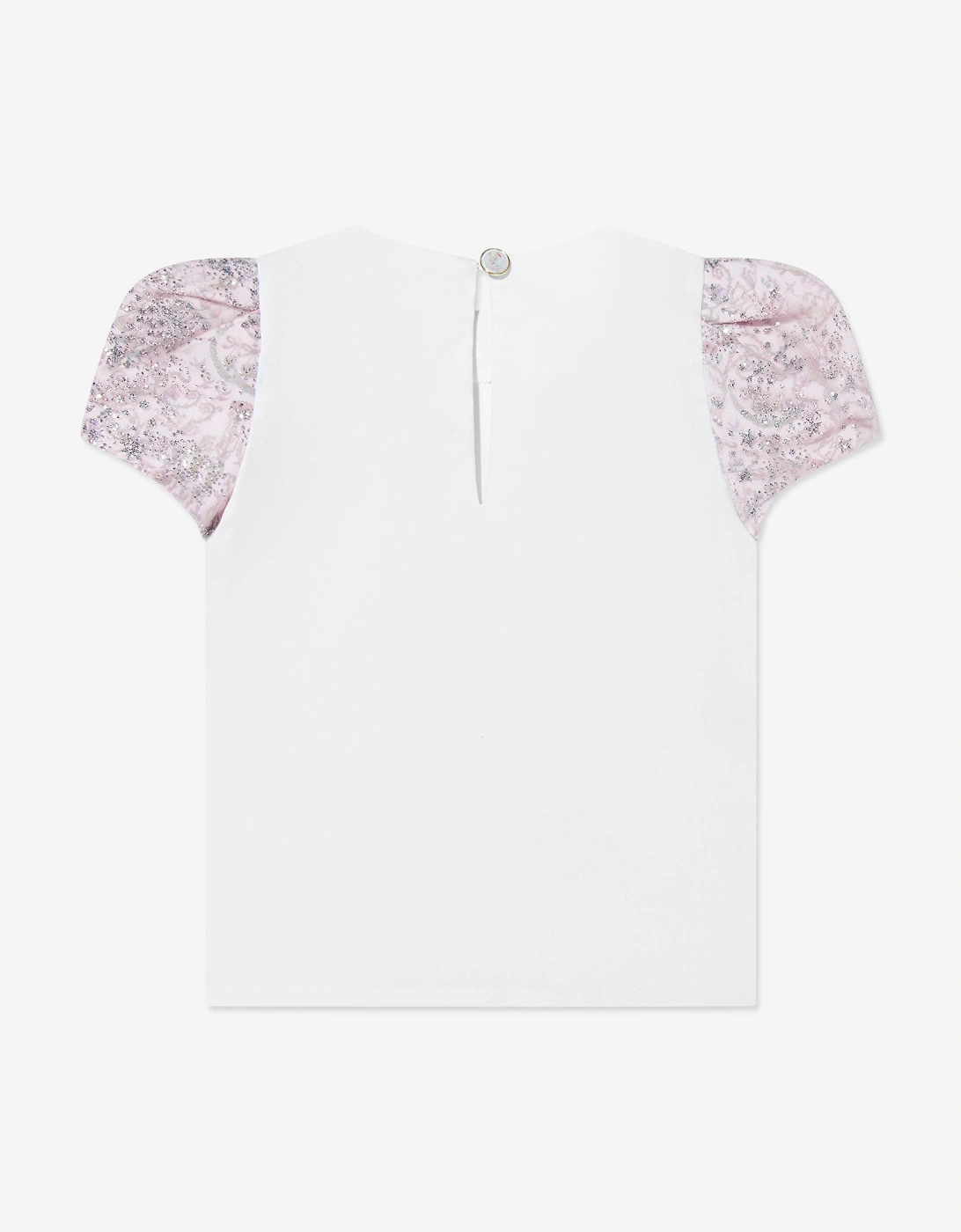 Girls Choux Sparkle Toile du Jouy Puff Sleeve Top in White