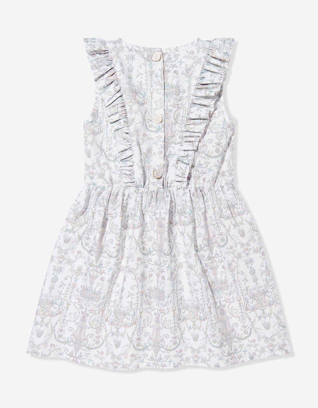 Girls Aurélie Toile de Jouy Ruffle Dress in Ivory