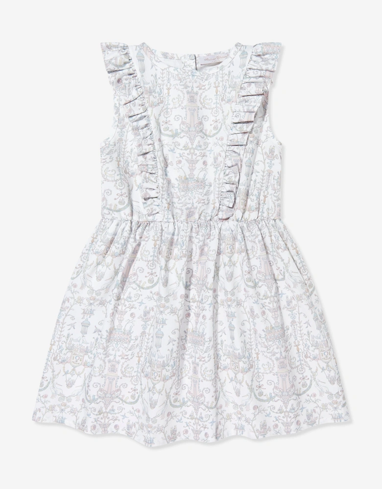 Girls Aurélie Toile de Jouy Ruffle Dress in Ivory