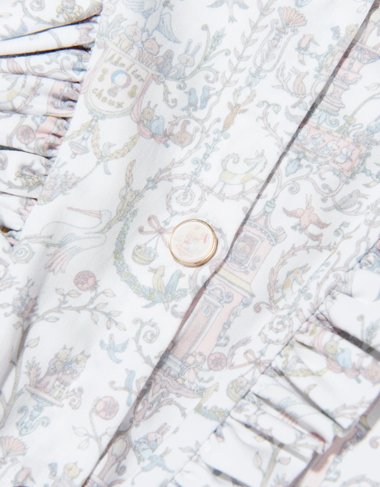 Girls Aurélie Toile de Jouy Ruffle Dress in Ivory
