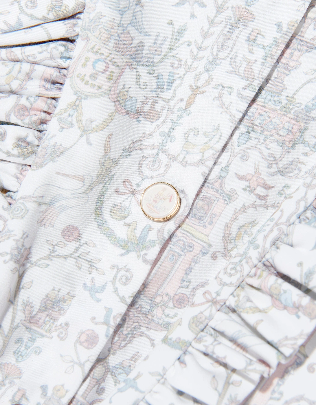 Girls Aurélie Toile de Jouy Ruffle Dress in Ivory