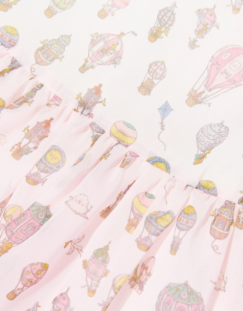 Girls Adelaide Hot Air Balloons Ruffle Collar Dress in Pink