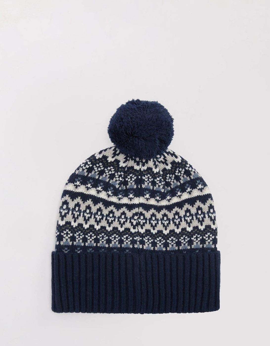 Marlow Fair Isle Pom Beanie Hat NY71 Navy
