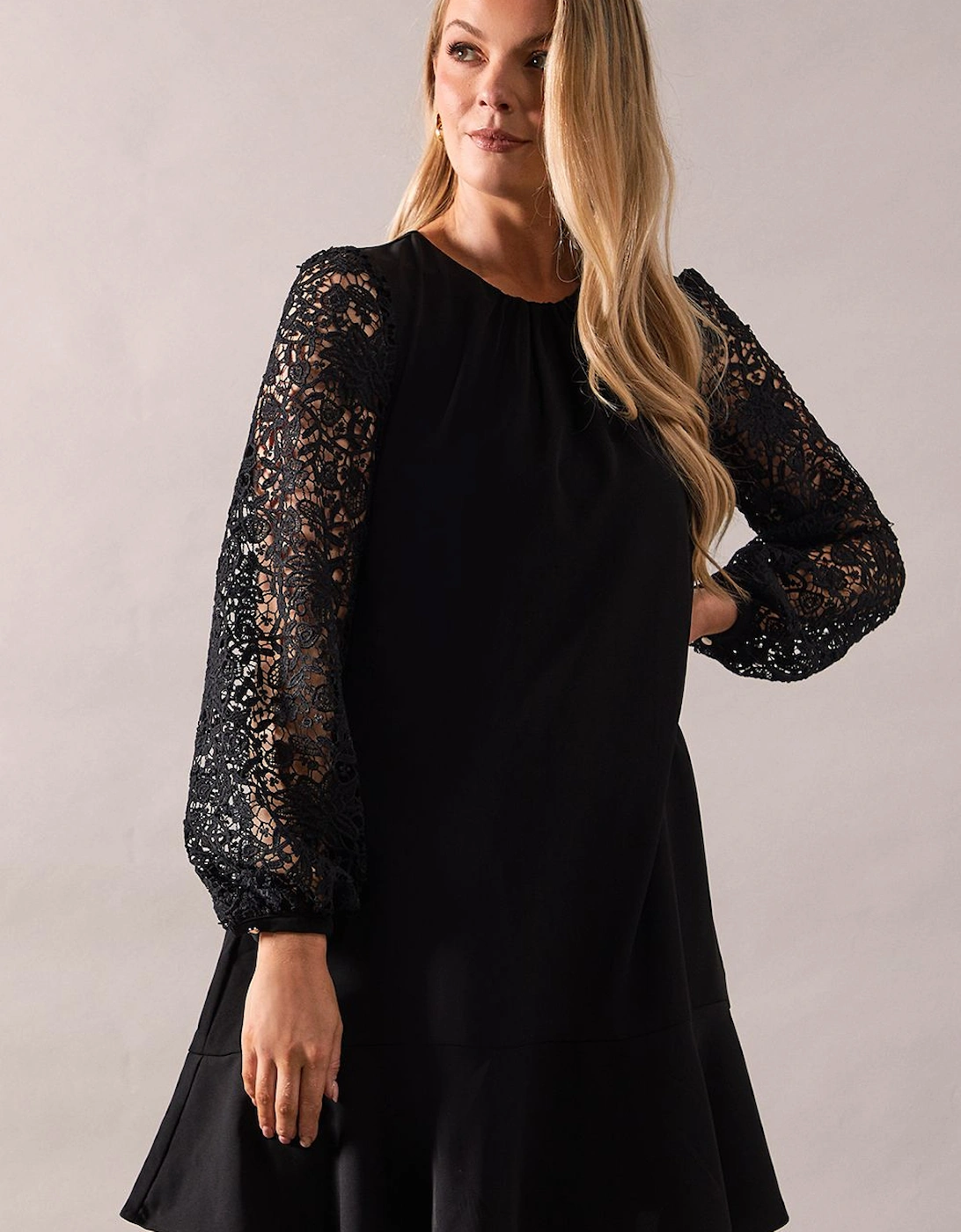 Occasion Lace Sleeve Drop Hem Shift Dress, 2 of 1