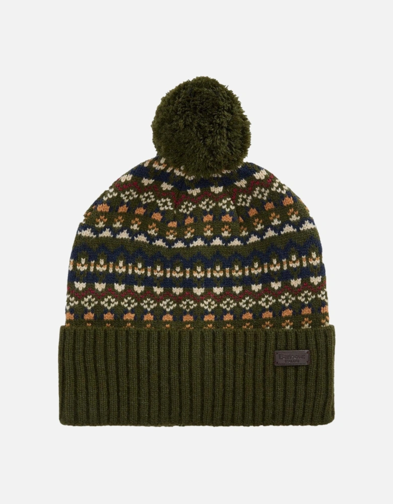 Marlow Fair Isle Pom Beanie Hat OL71 Olive