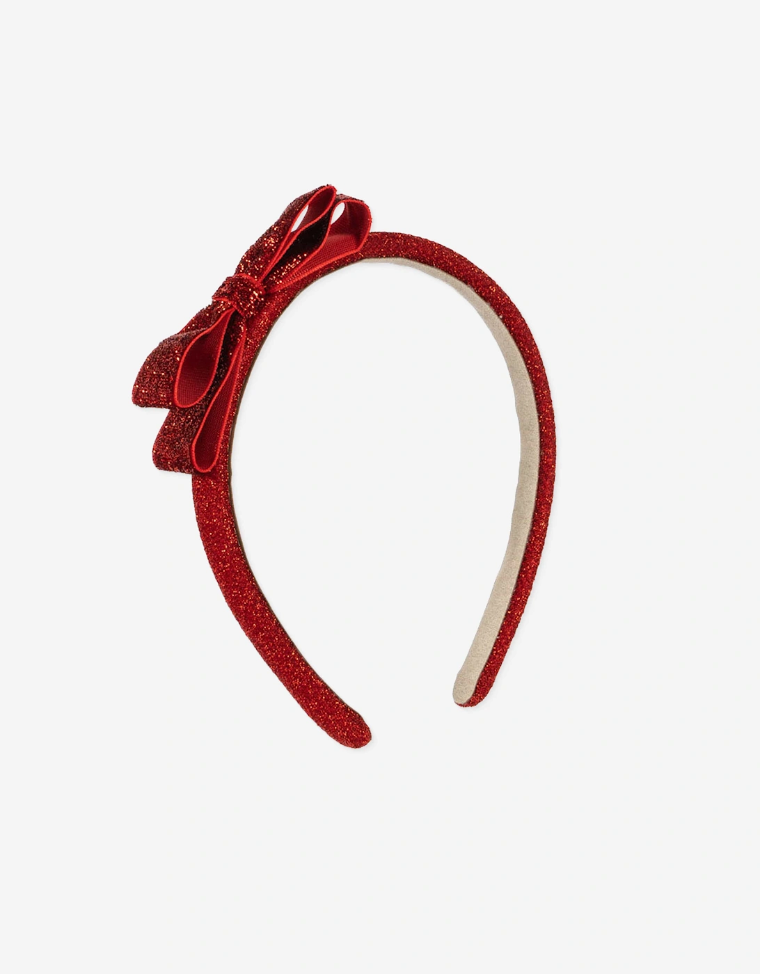 Girls Velvet Glitter Bow Headband in Red, 6 of 5