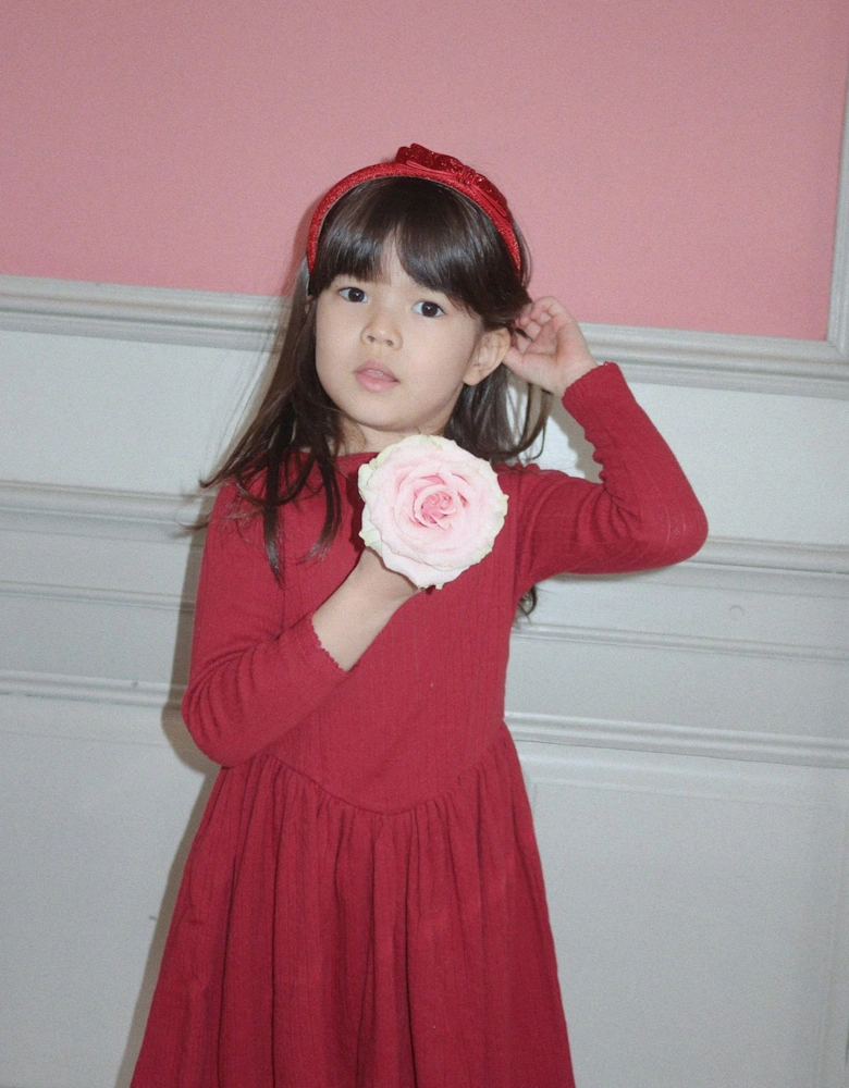Girls Velvet Glitter Bow Headband in Red