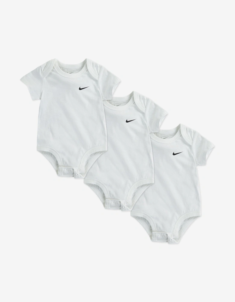 Baby Boys 3 Pack Swoosh Bodysuit Set in White