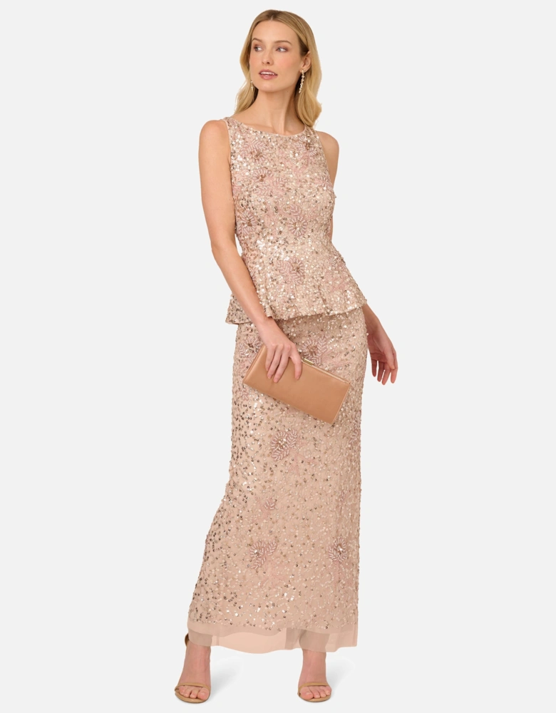 Beaded Peplum Long Dress