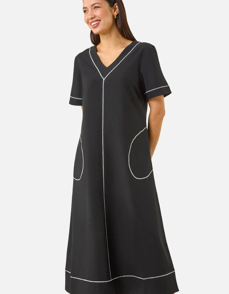 Contrast Stitch Woven Dress