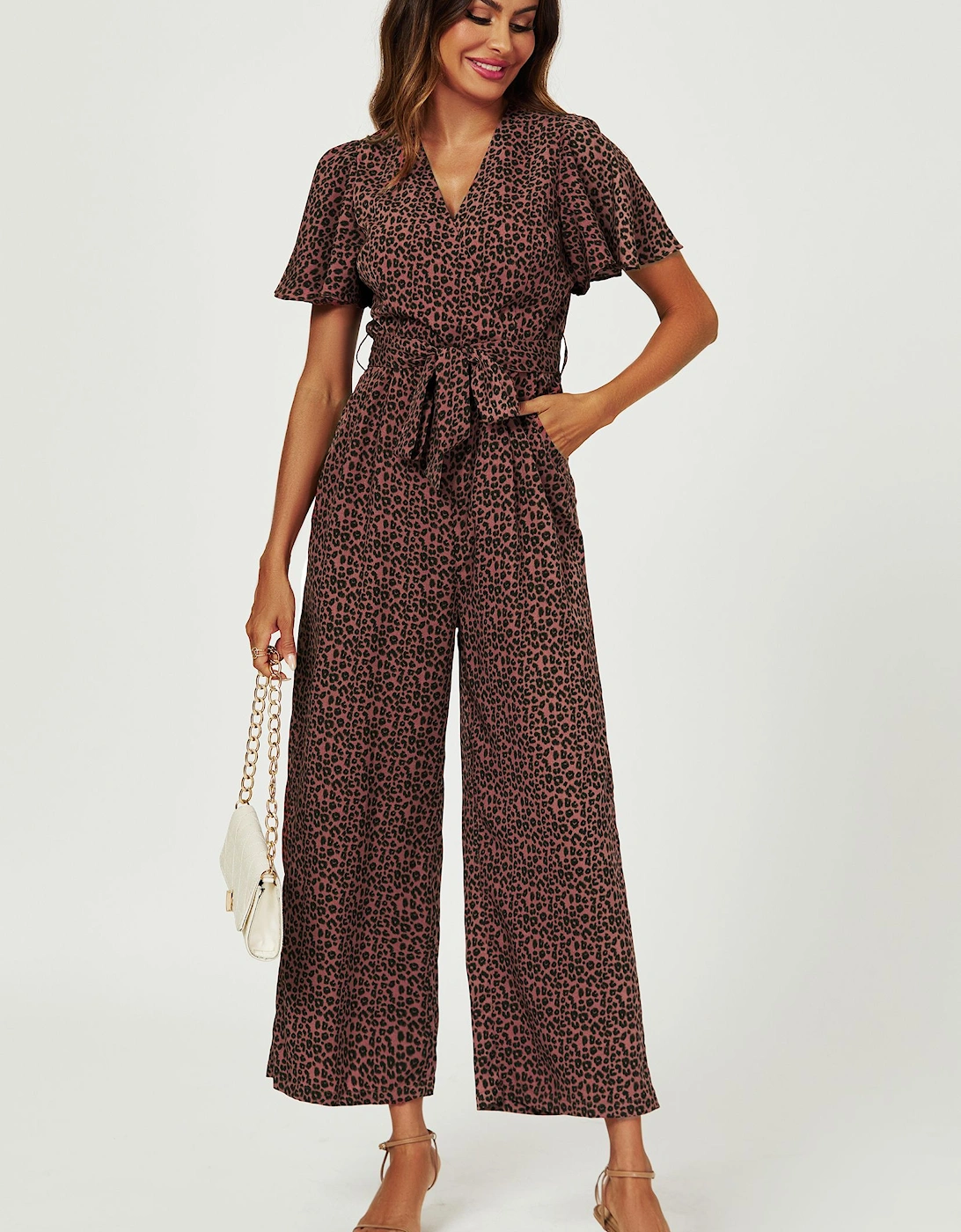 Leopard Print Wrap Top Jumpsuit In Rusty, 2 of 1