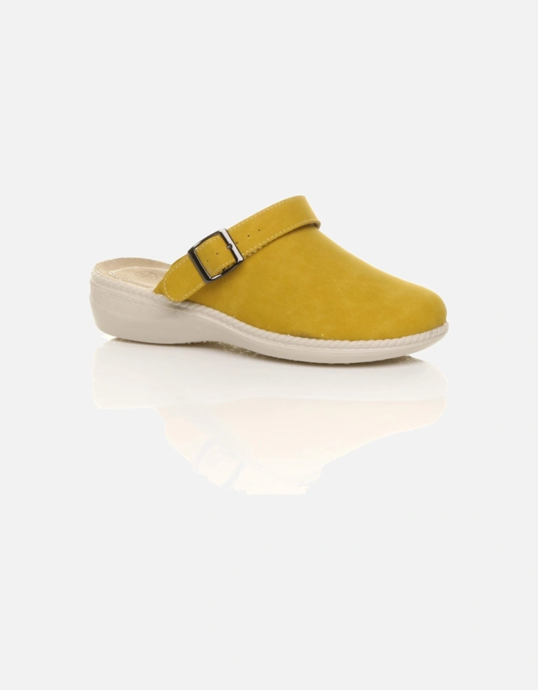 Low Wedge Heel Slingback Clogs Faux Leather Mules