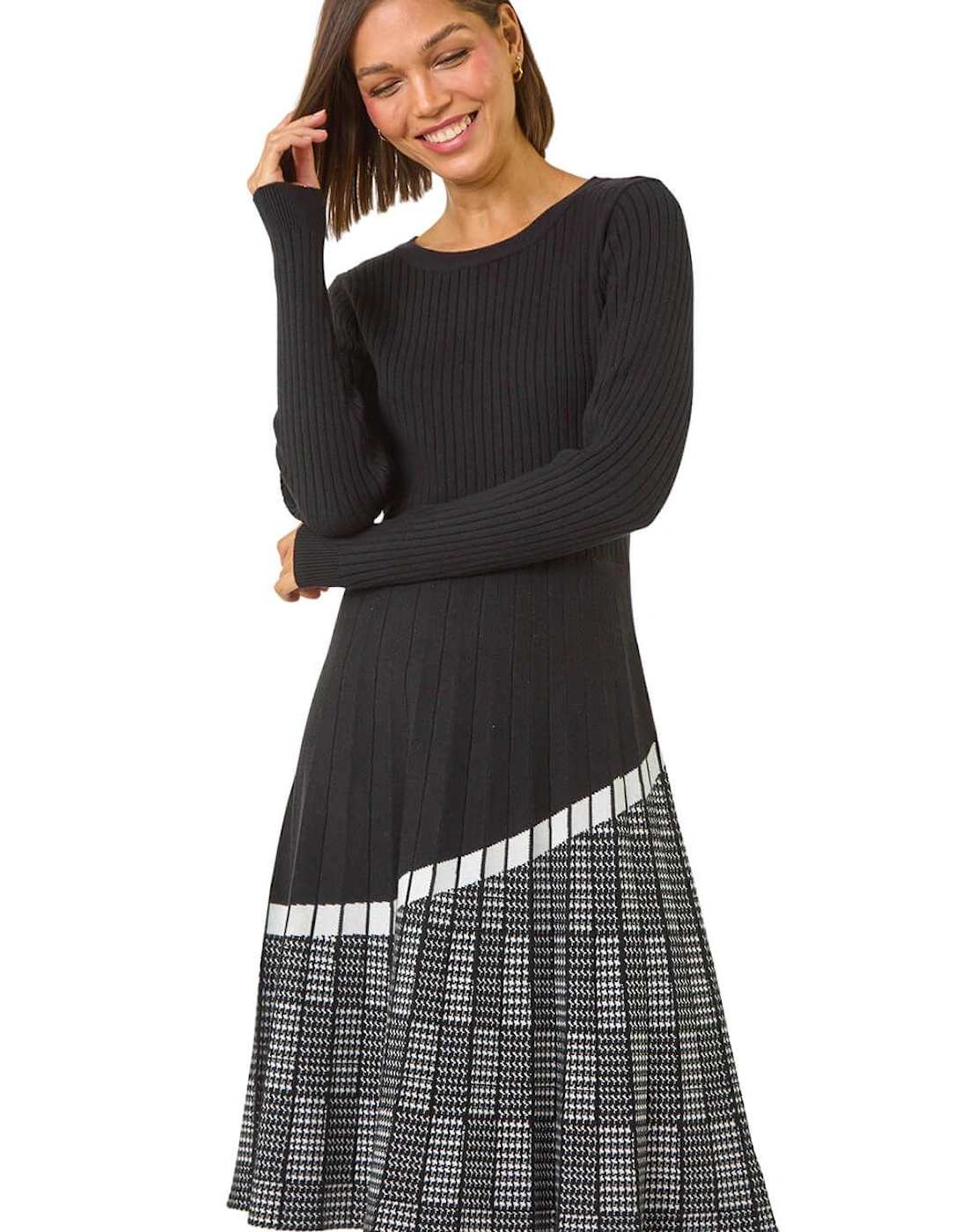 Pleated Border Ribbed Knit Dress, 2 of 1