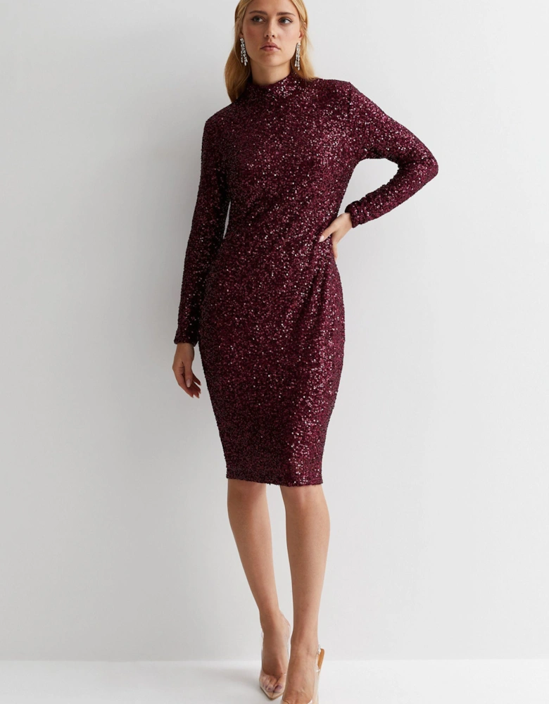 Plum Sequin High Neck Bodycon Dress