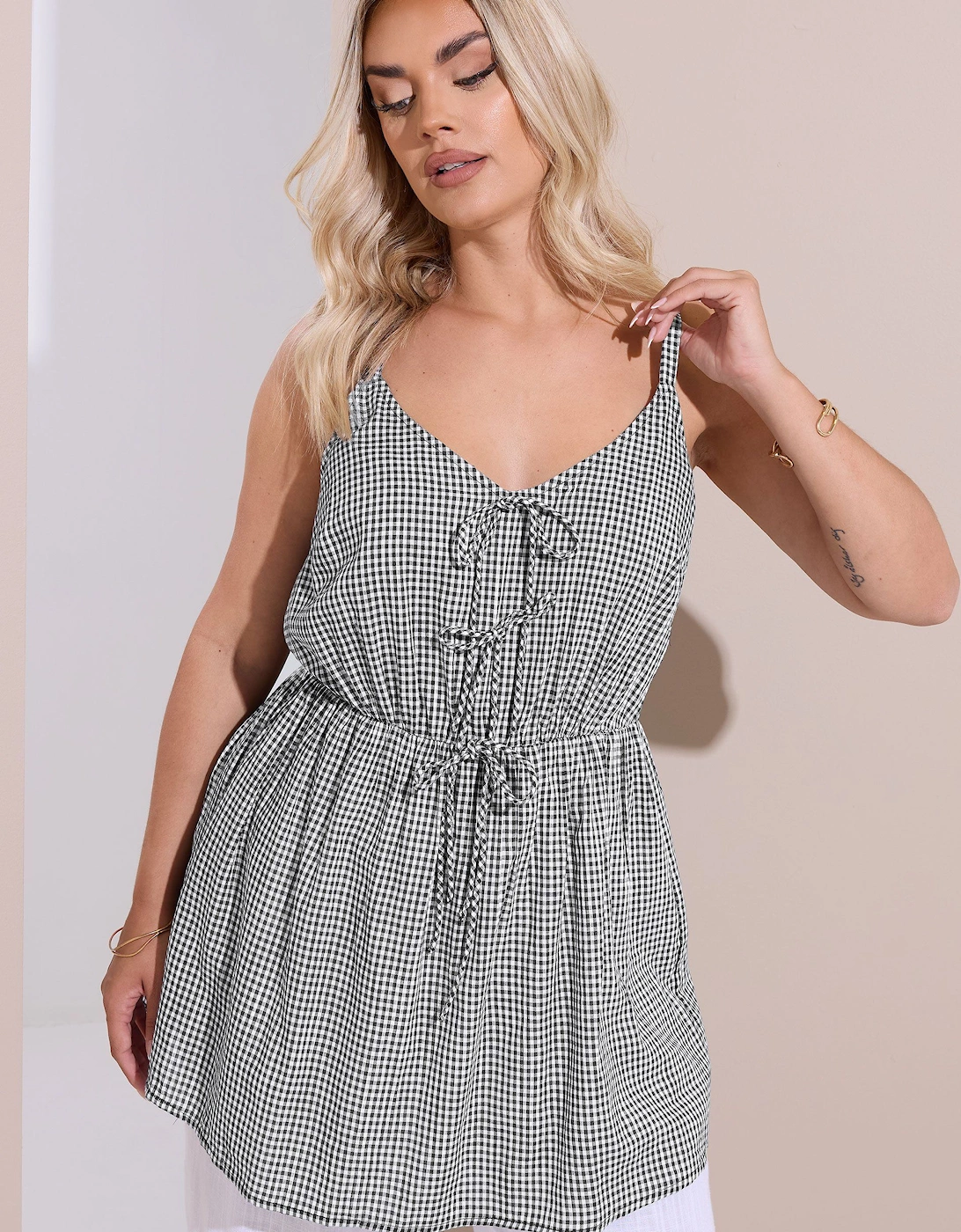 Gingham Tie Front Cami Top, 2 of 1