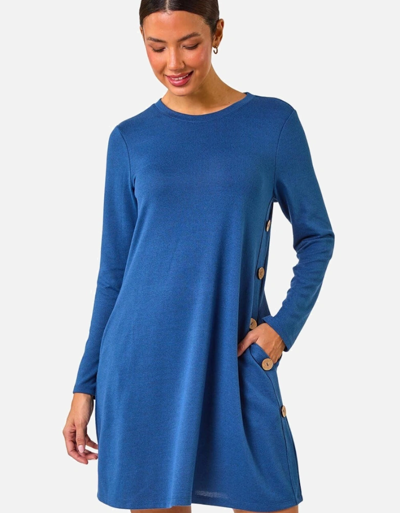Side Button Detail Stretch Swing Dress