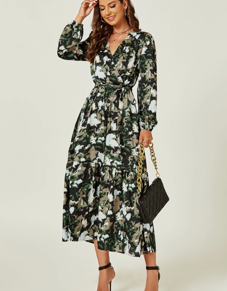 Long Sleeve Wrap Midi Dress