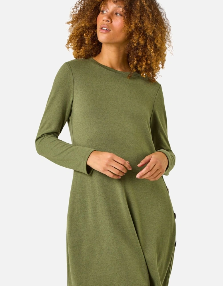 Side Button Detail Stretch Swing Dress