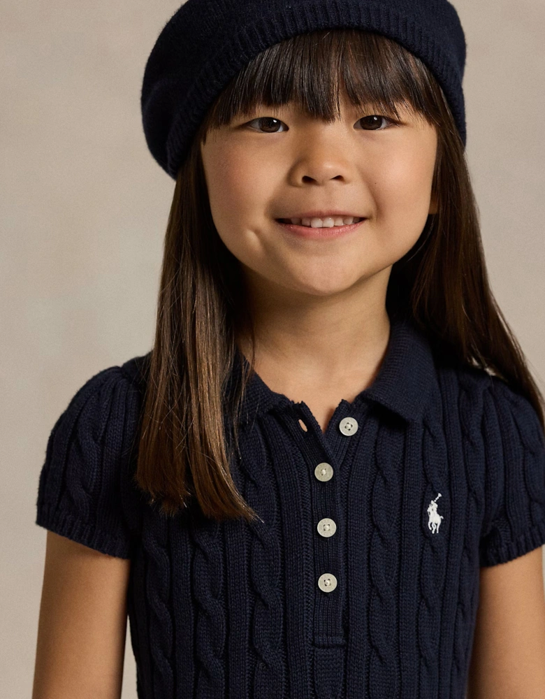 Girls Classic Cable Day Dress in Navy