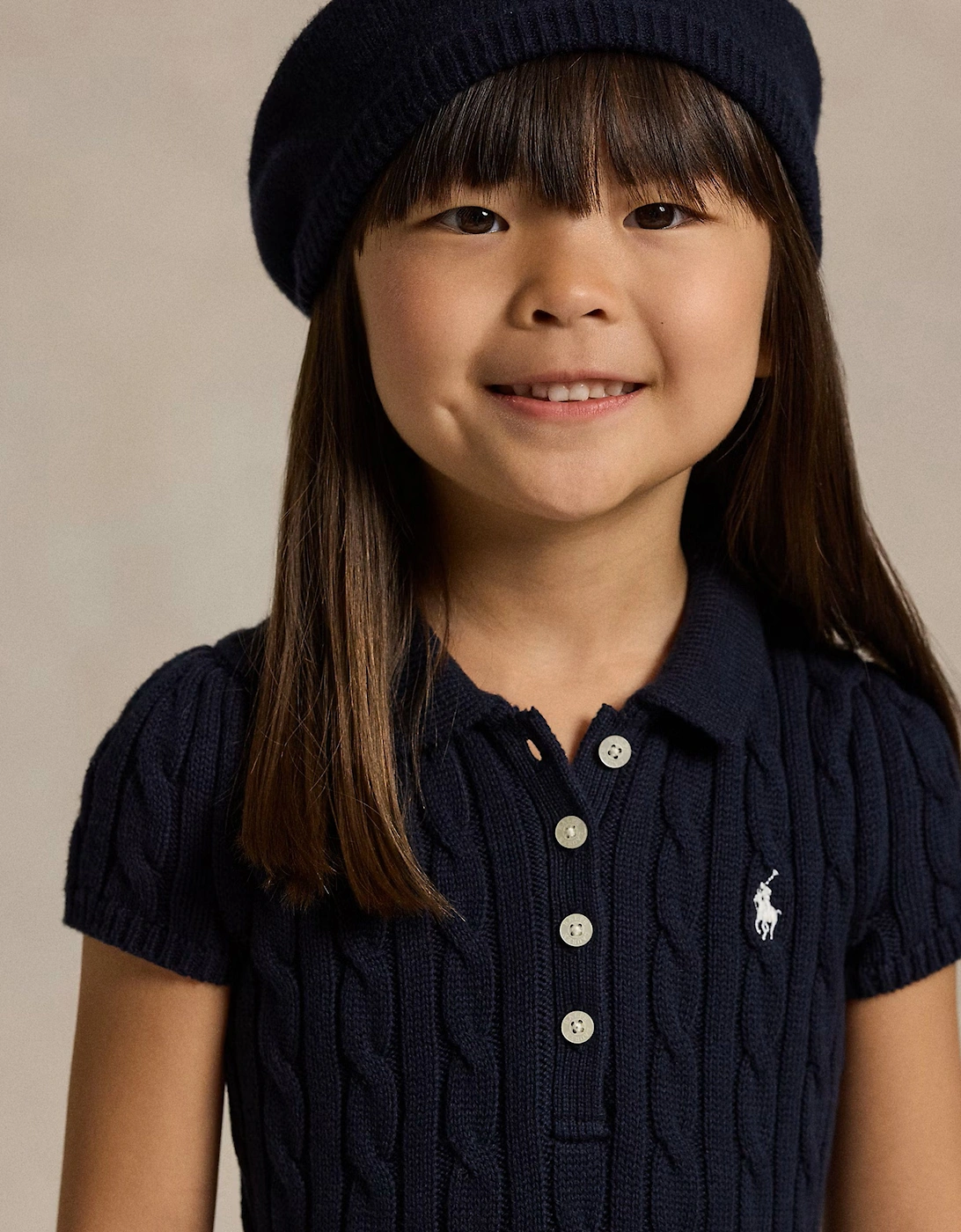 Girls Classic Cable Day Dress in Navy