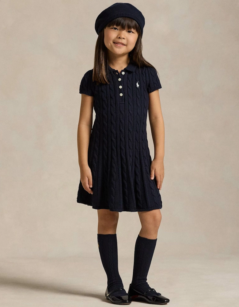 Girls Classic Cable Day Dress in Navy