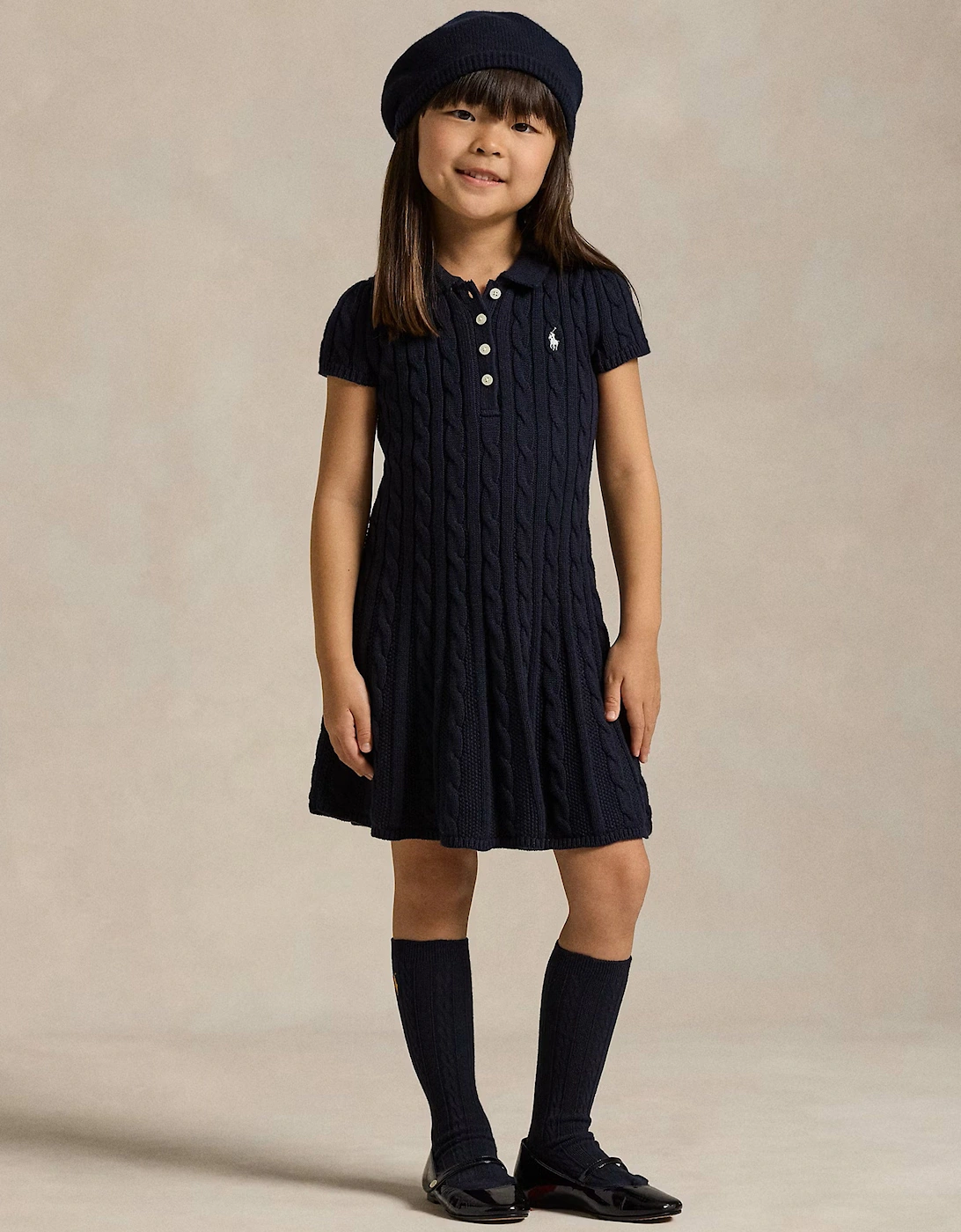 Girls Classic Cable Day Dress in Navy