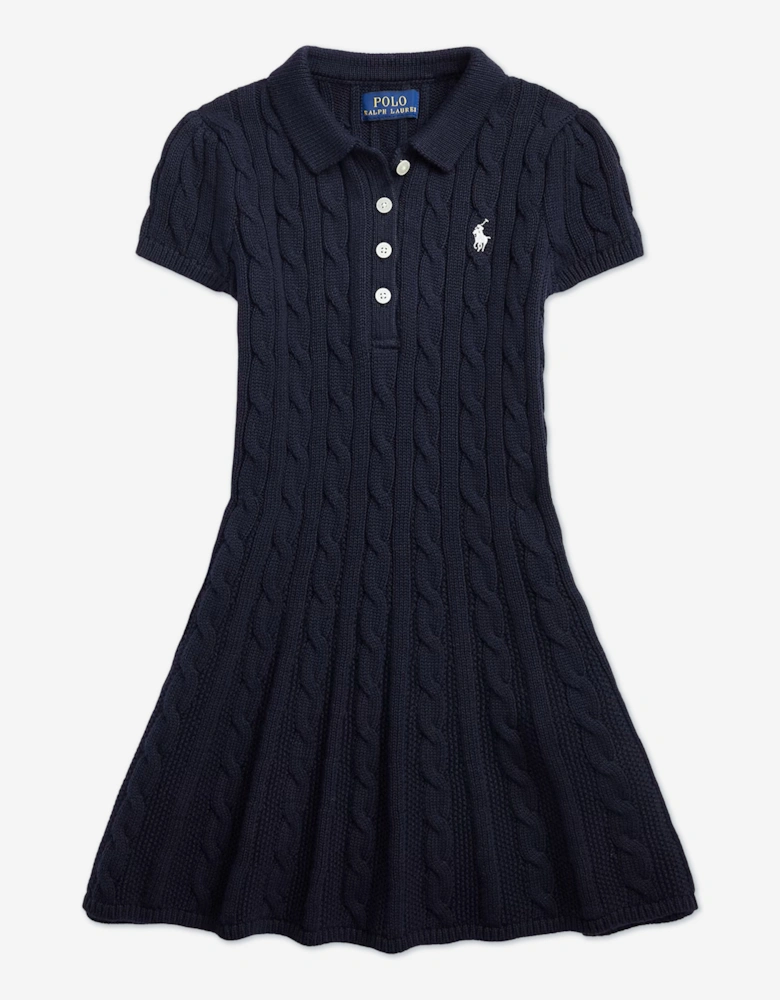 Girls Classic Cable Day Dress in Navy