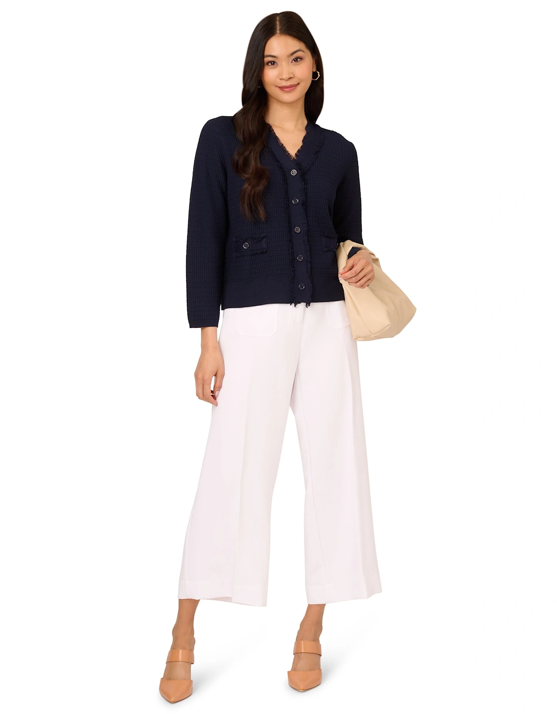 Knit Frayed Waffle Crop Cardigan Sweater, 2 of 1