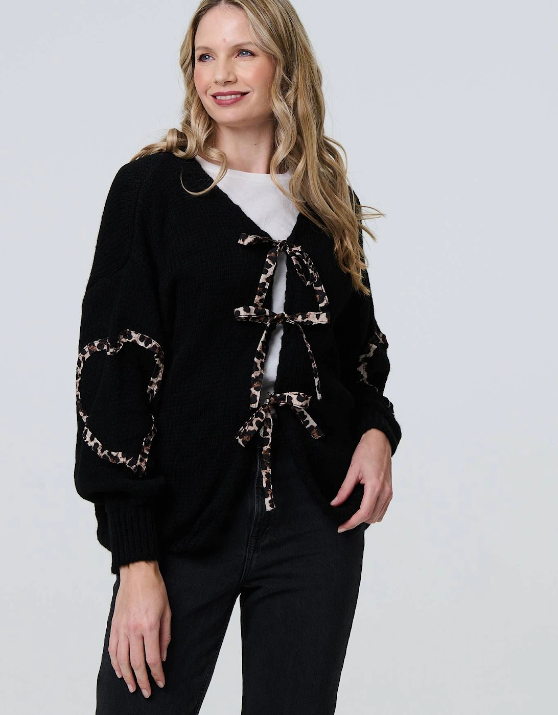 Animal Print Trim Tie Front Cardigan, 2 of 1