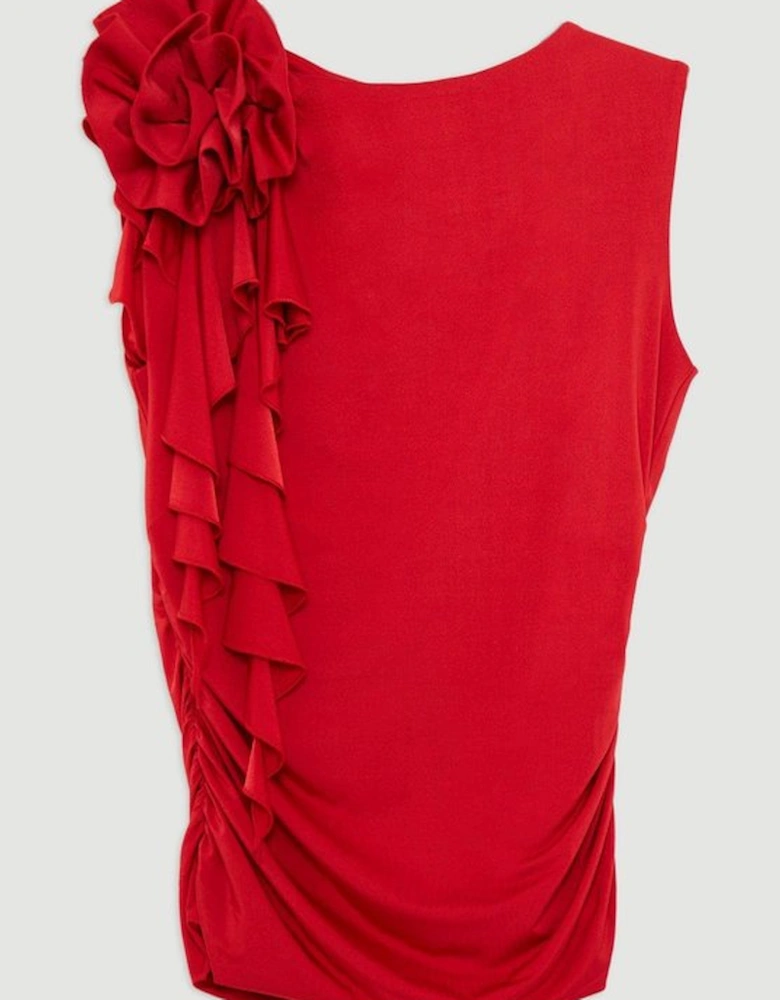 Dramatic Rosette Slinky Jersey Top