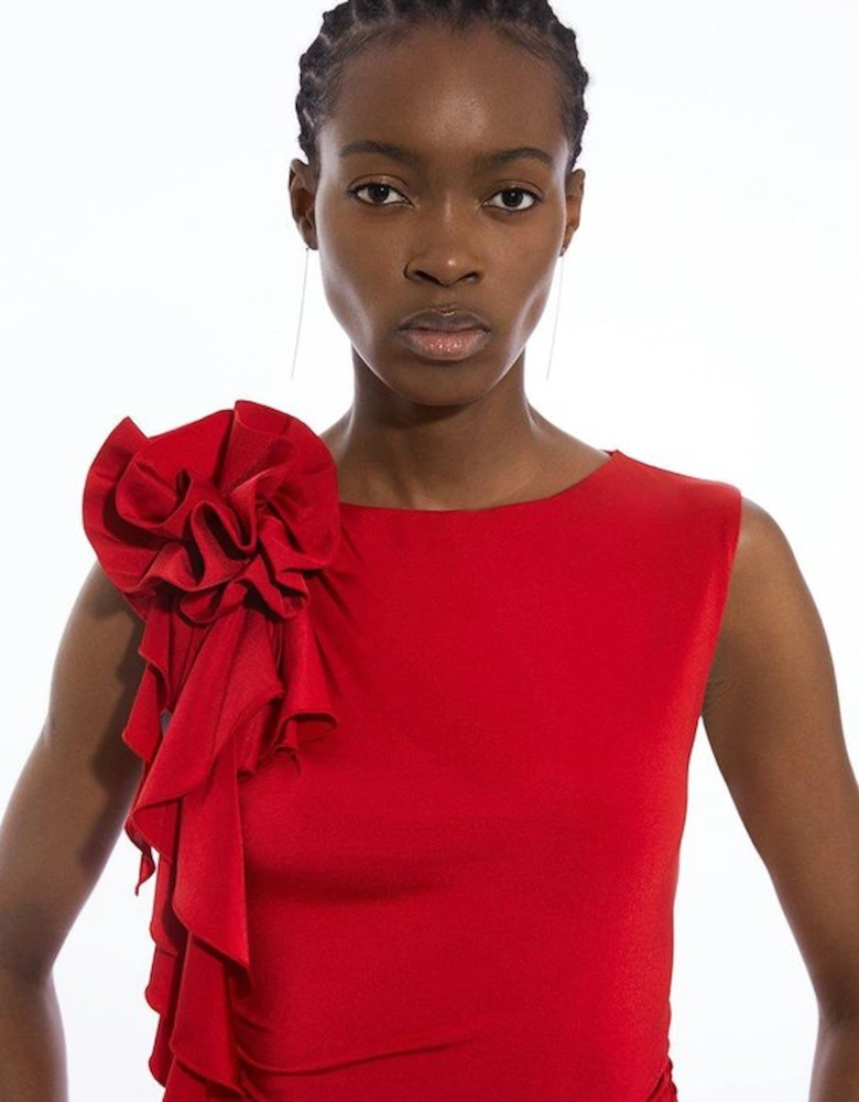 Dramatic Rosette Slinky Jersey Top