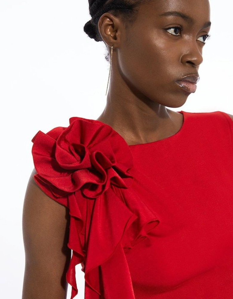 Dramatic Rosette Slinky Jersey Top