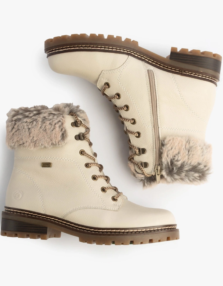 D0B74-80 Womens Faux Fur Collar Side Zip Boots White