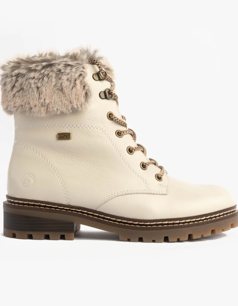 D0B74-80 Womens Faux Fur Collar Side Zip Boots White